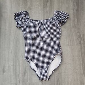 J. Crew Navy and White Checkered Swimsuit
